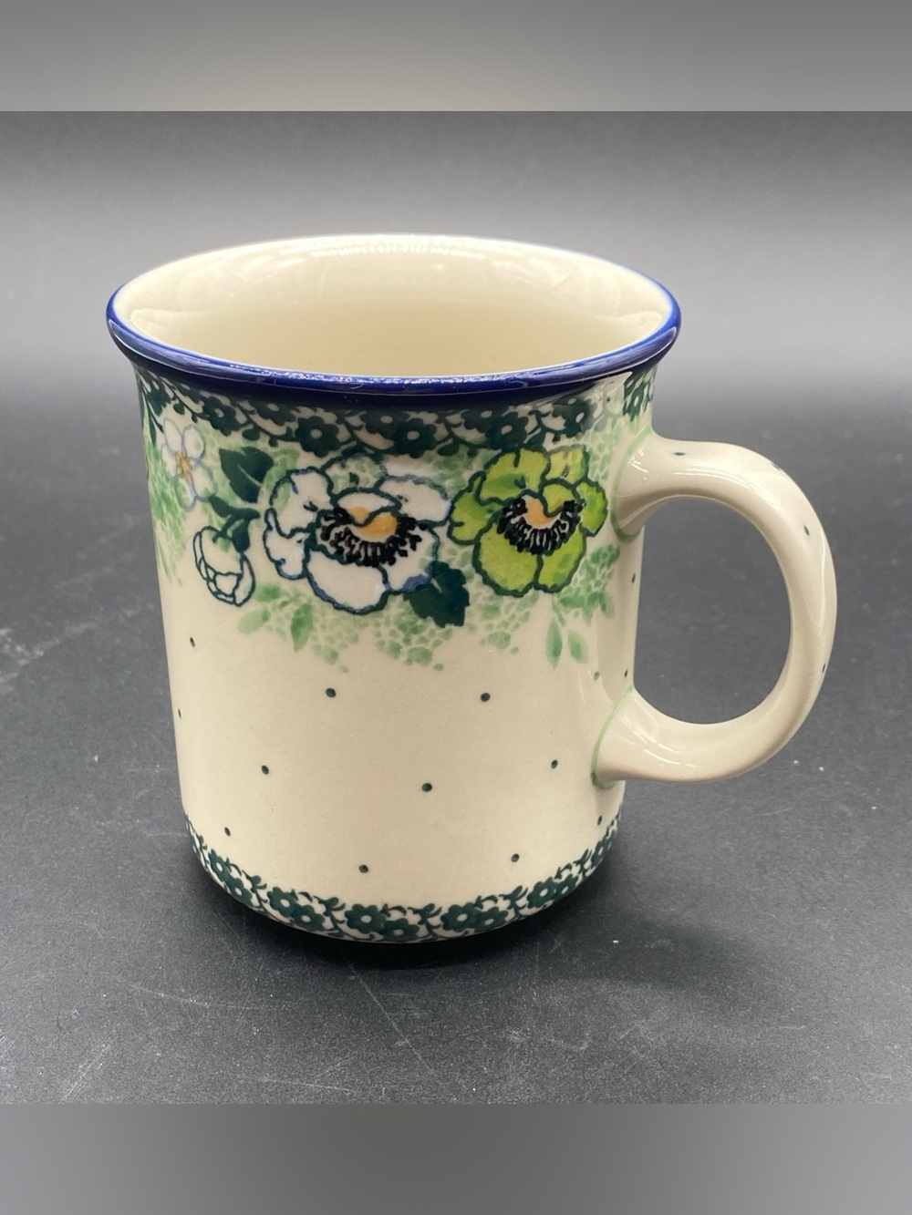 Polish Pottery 8 oz mug cup- Green Flora